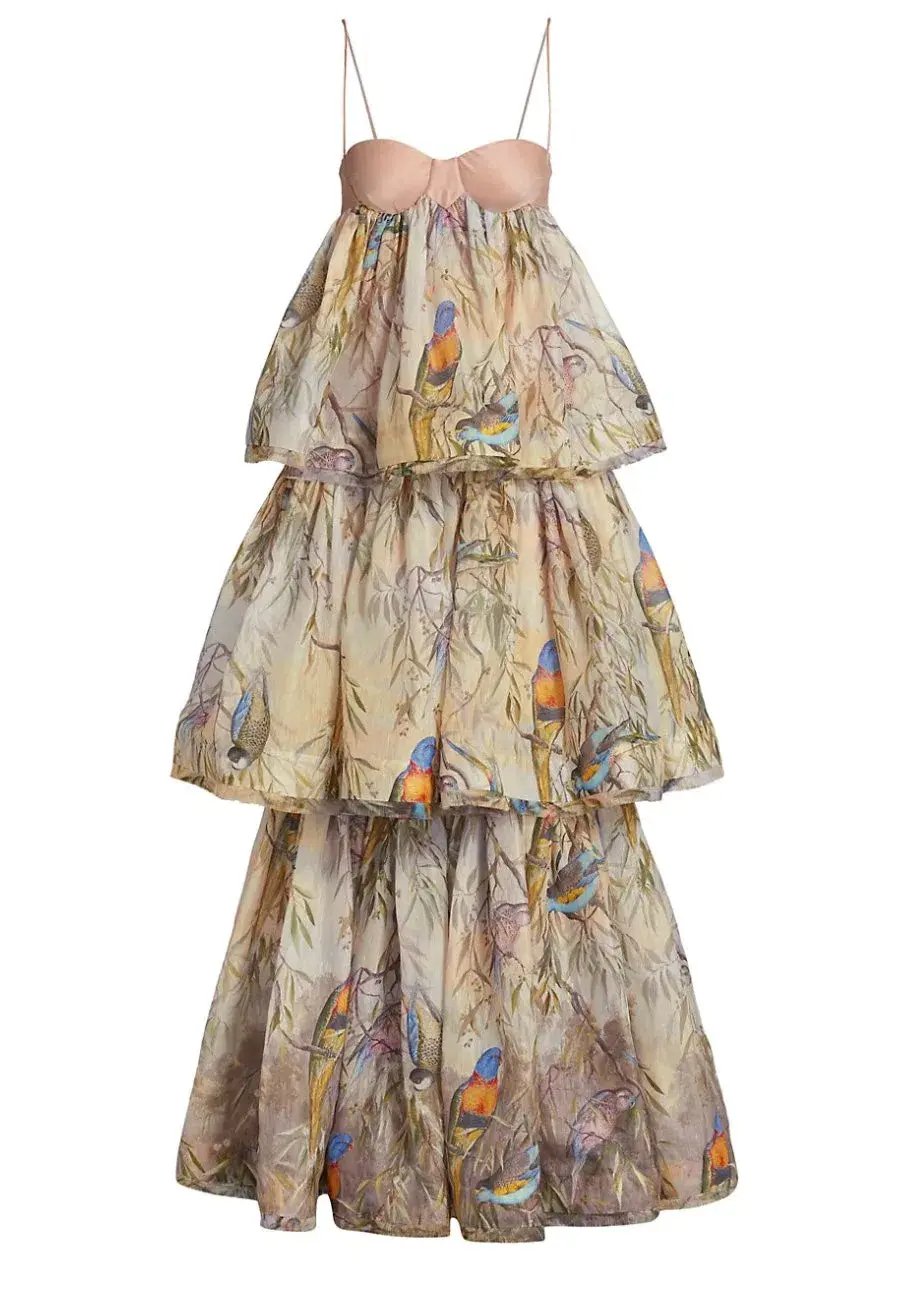 Zimmermann Candescent Parakeets Gown Print Size 2 photo 5