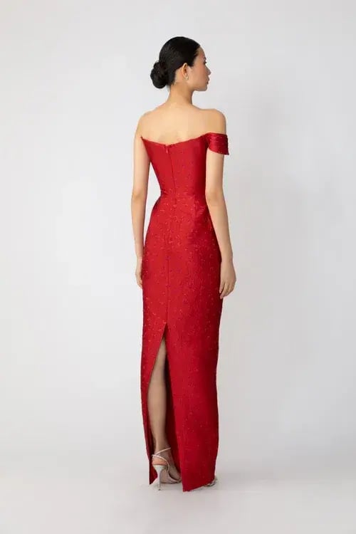 Sau Lee Jackson Jacquard Maxi Gown Red Size AU 8 photo 2