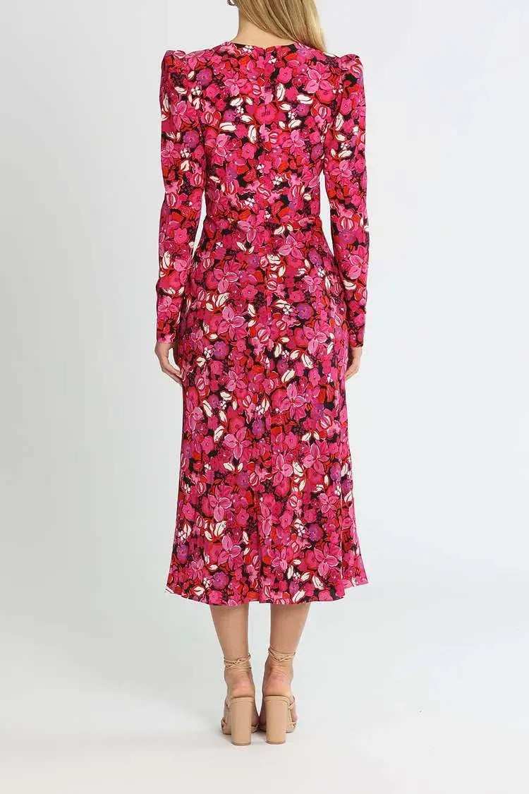 Rebecca Vallance Bramble Midi Fuschia Pink Print Size 12 photo 3