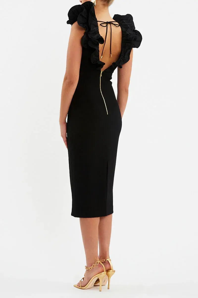 Rebecca Valance Chloe Midi Dress in Black Size AU 8 photo 3