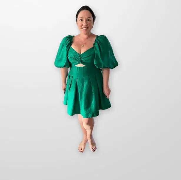 Aje Dusk Knot Puff Sleeve Mini Dress Emerald Green Size 14 photo 4