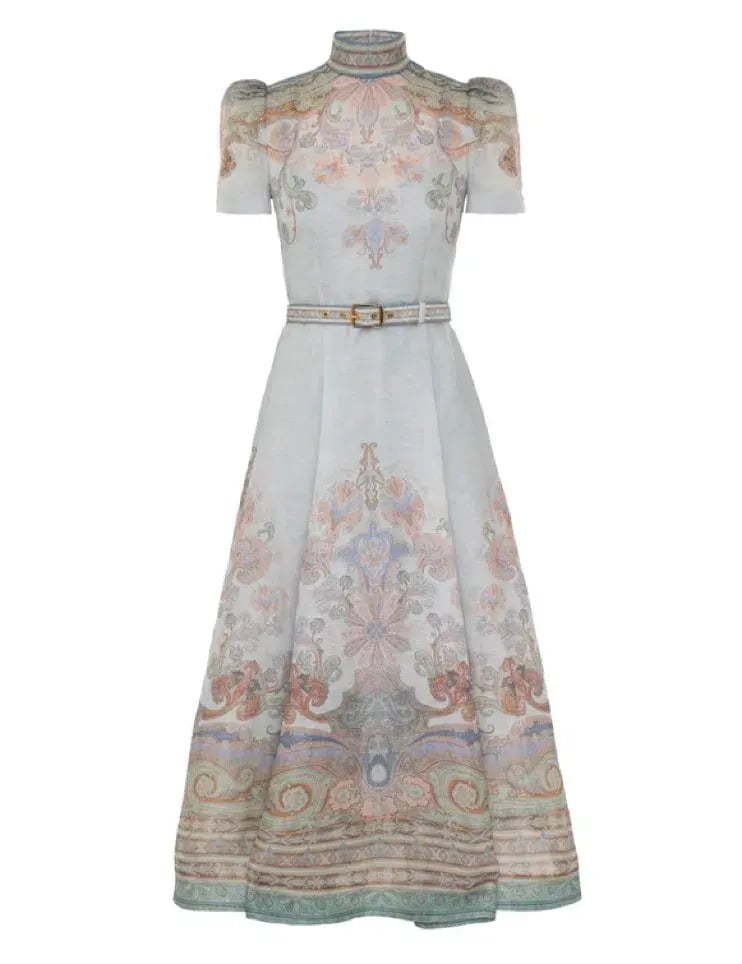 Zimmermann Eden Belted Midi Dress in Blue Paisley Size 0 / AU 8 photo 3