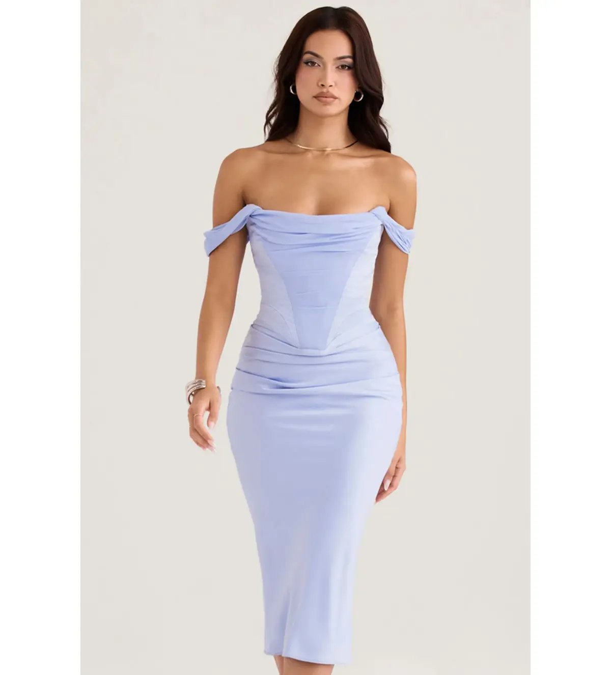 House of CB Natalya Sky Satin Corset Midi Dress Sky Blue Size S/Size AU 8 photo 3