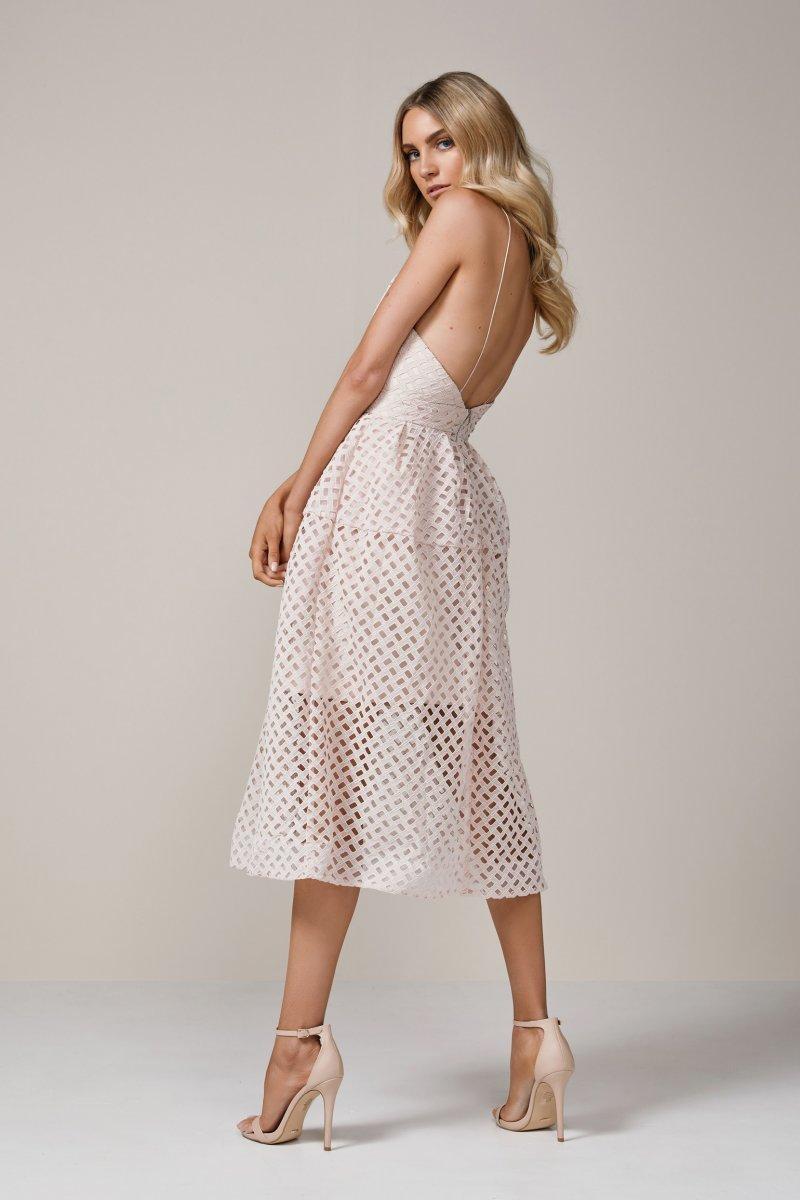 NICHOLAS Lattice Lace Tuck Ball Dress Blush Sz 6 photo 3