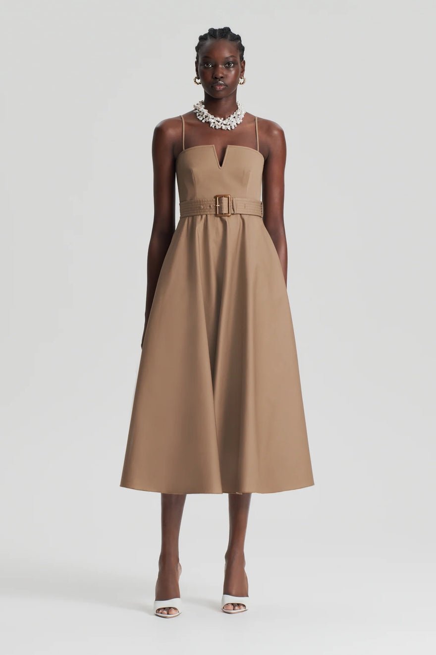 Scanlan Theodore Sateen Resin Trim Dress - Dark Camel photo 2