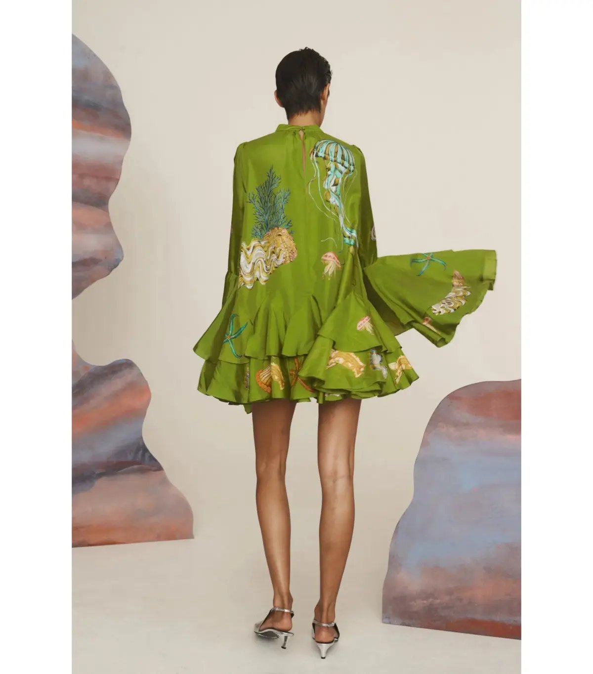Alemais Aquatica Silk Mini Dress Green Size AU 12 photo 4