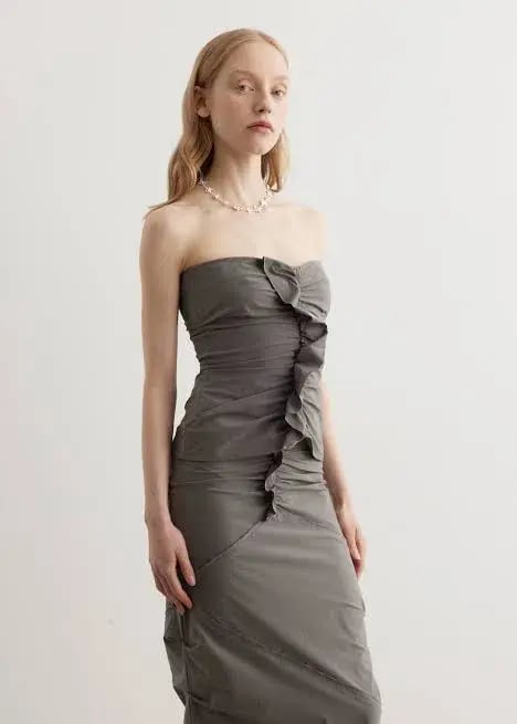 Paris Georgia Minimal Ruffle Top & Skirt Set Grey Size 10 photo 5