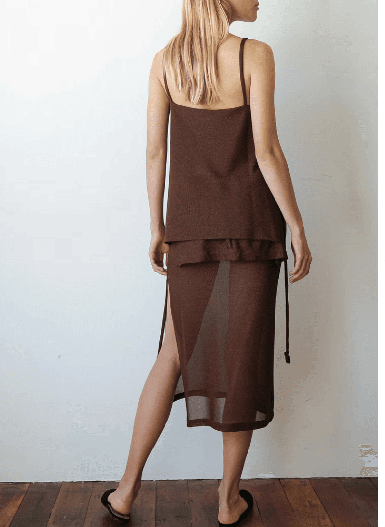 Kacey Delvin Multi Wear Temperate Midi Skirt with Single Side Split Brown Size 12 photo 5