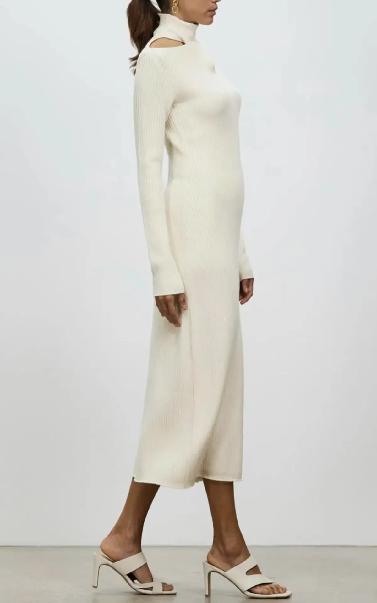 Camilla And Marc Ecru High Neck Gray Rib Knit Midi Dress Size 10 photo 4