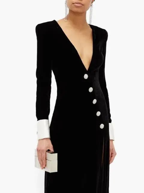 Alessandra Rich Velvet Embellished Evening Gown Black Size 38 IT / 6 AU photo 2