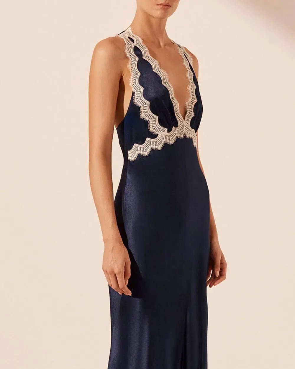 Shona Joy Camille Lace Cross Back Midi Dress in Deep Midnight/Ivory Size 6 photo 4