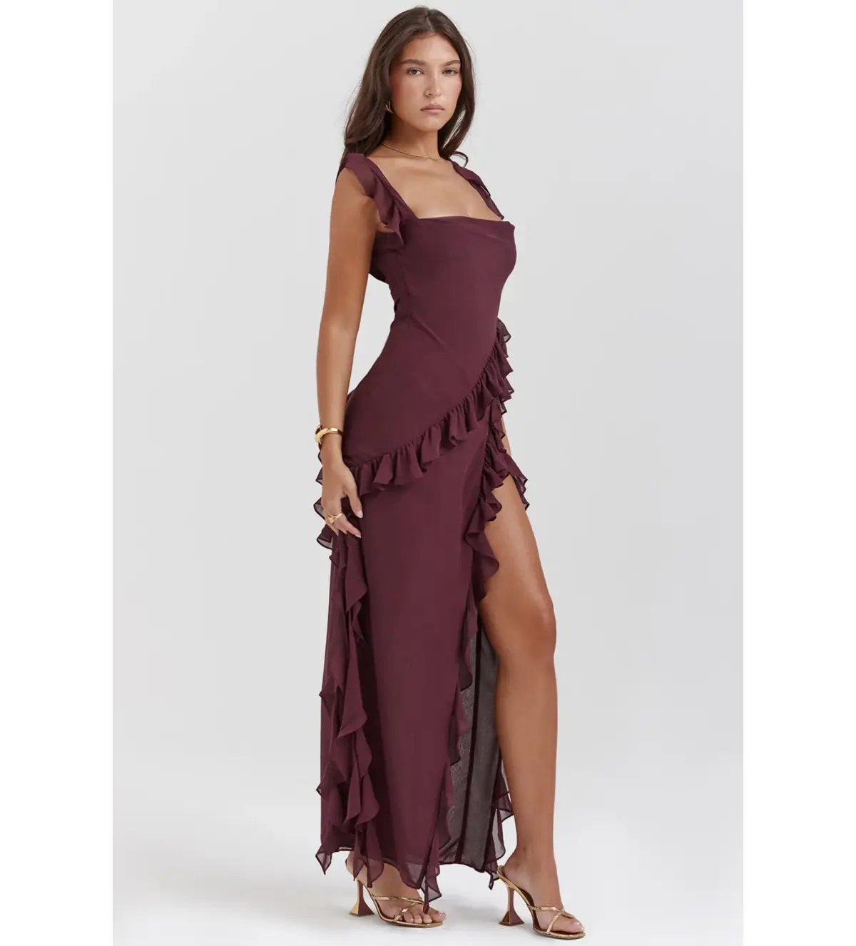 House of CB Ariela Ruffle Maxi Dress Mulberry Size 6/XS photo 3
