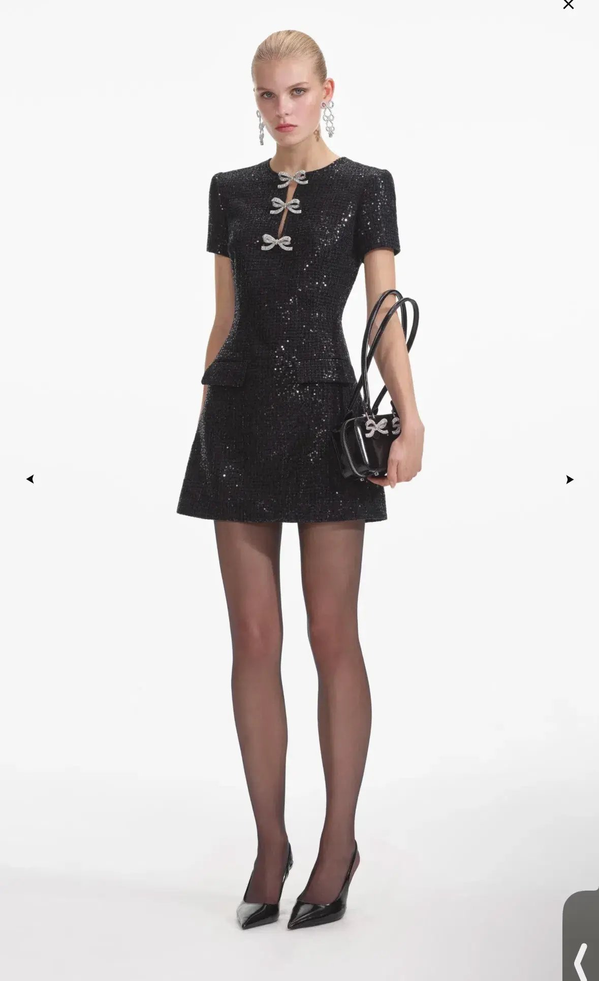 Self portrait BLACK BOUCLE BOW MINI DRESS Size Large photo 2