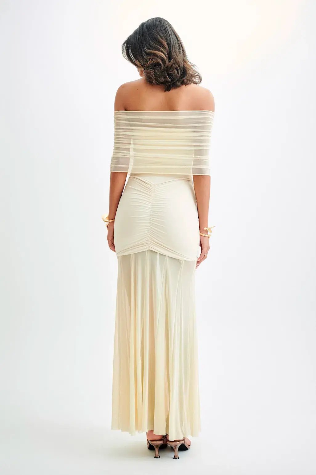 Meshki Caspian Slinky and Mesh Off The Shouleder Dress in Ivory Size AU 6 photo 2