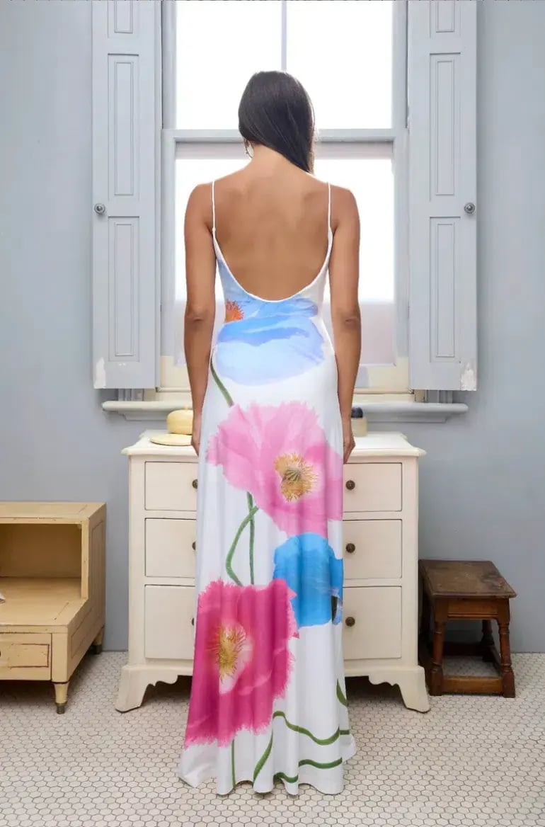 With Harper Lu Low Back Maxi Dress - Azure Poppy photo 2