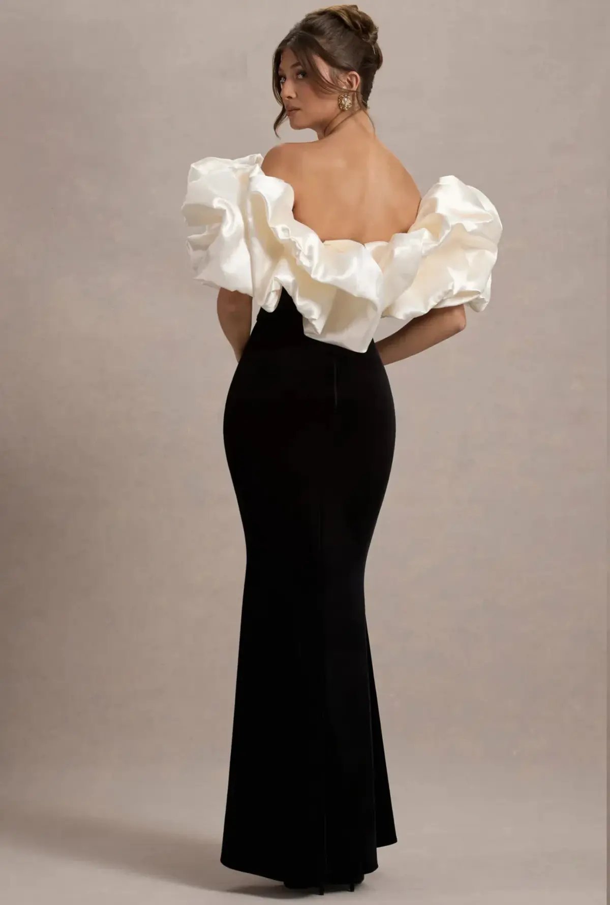 Club L London Cecily Velvet Bardot Maxi Dress With Satin Ruffle Trim Black Size 6 photo 3