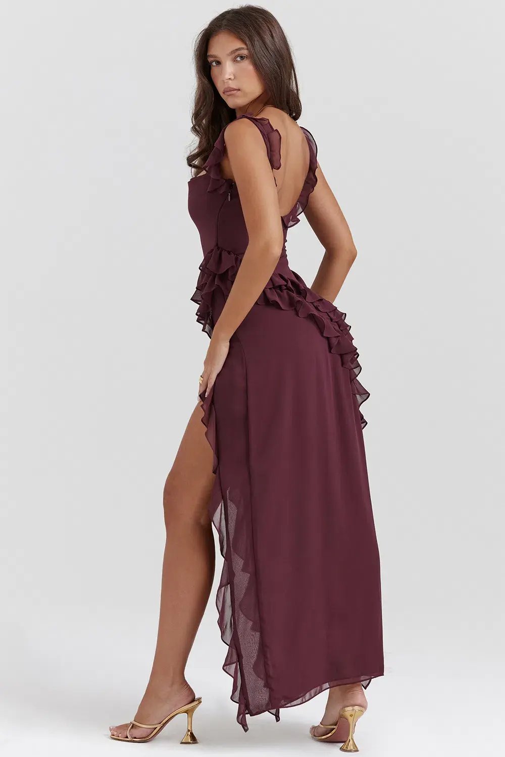 House of CB Ariela Ruffle Maxi Dress Mulberry Size XS / AU 6 photo 3