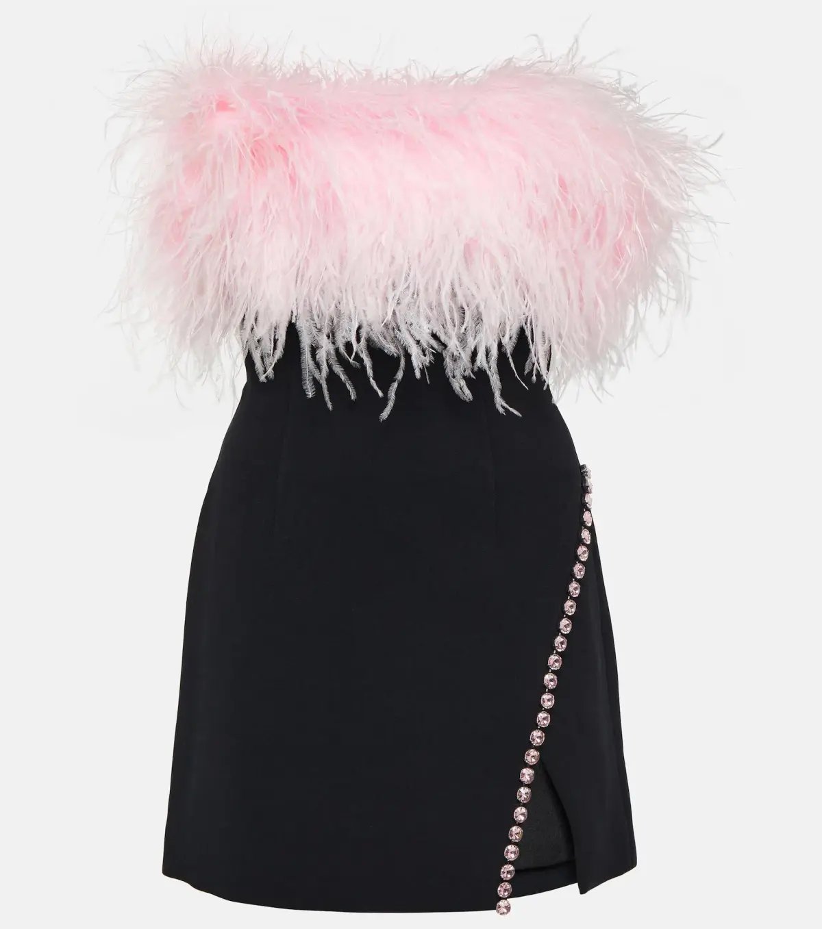 Self Portrait Feather Trimmed Crepe Mini Dress Black Size AU 8 photo 4