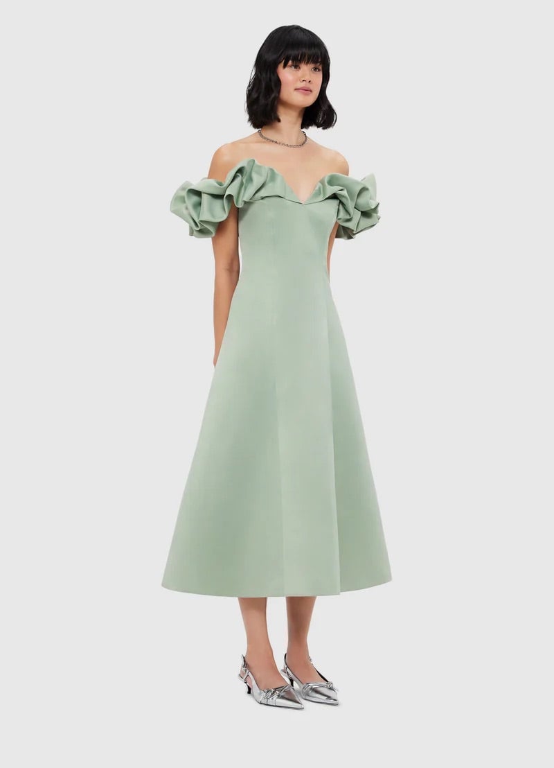 Leo Lin Annie Off Shoulder Frill Midi Dress - Sage photo 2