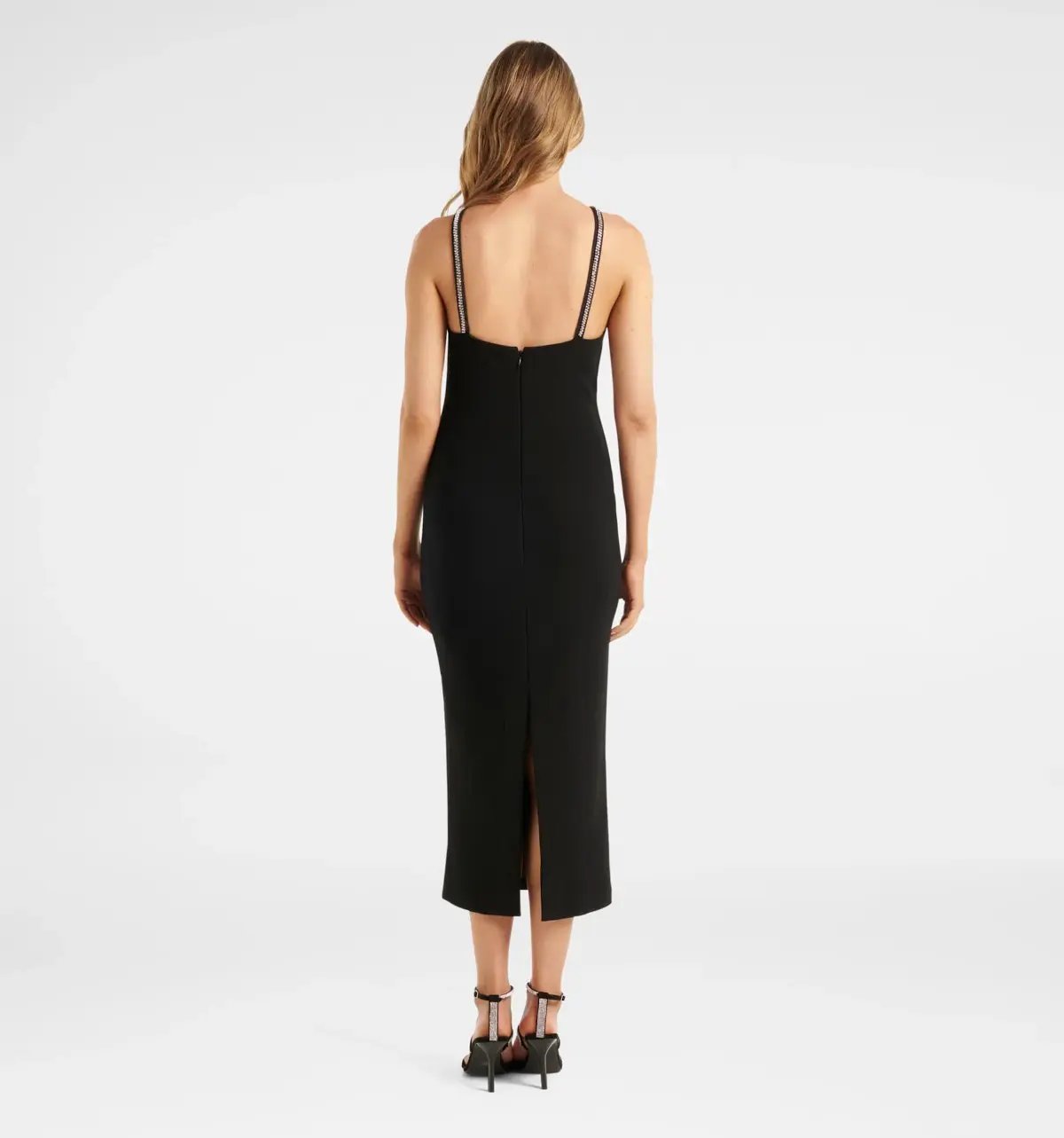 Forever New Gwen Arrow Neck Trim Bodycon Midi Dress Black Size 12 photo 3