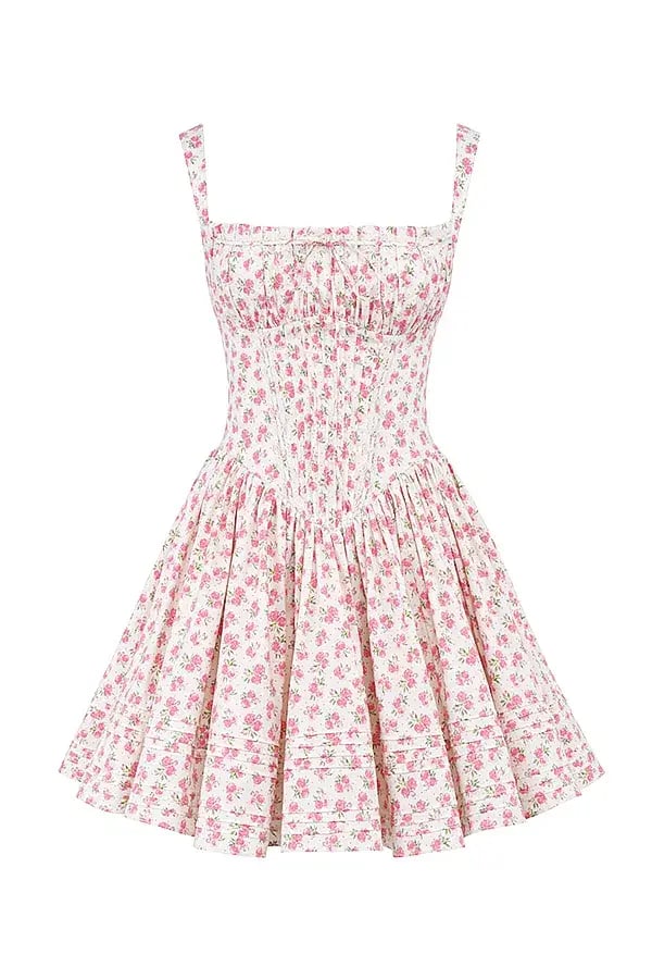 House of CB Natassia Cotton Mini Dress White Rosebud Print Size 8 photo 10