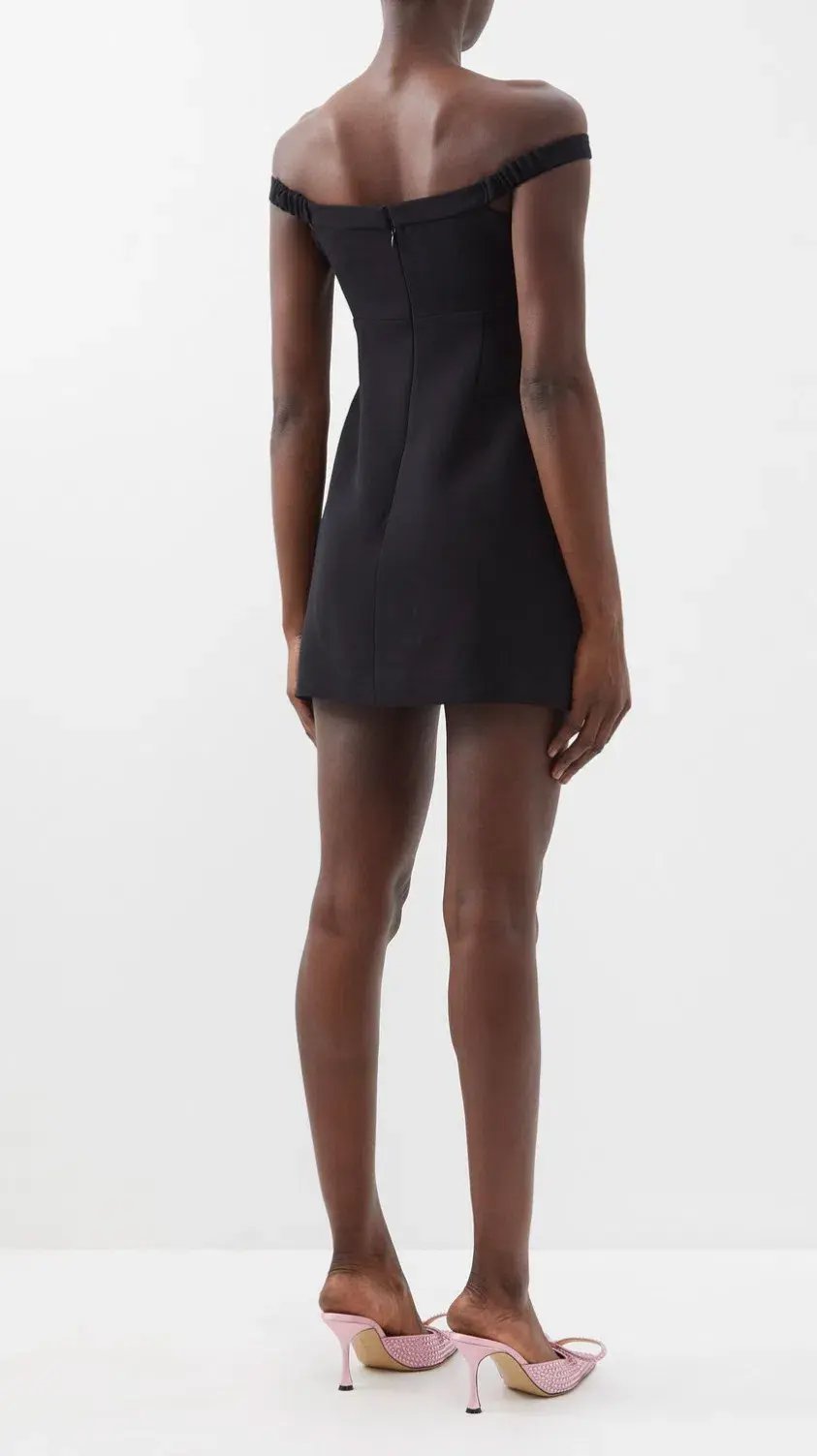 Self-Portrait Off Shoulder Crystal Embellished Bow Tie Crepe Mini Dress Black Size 8 photo 3