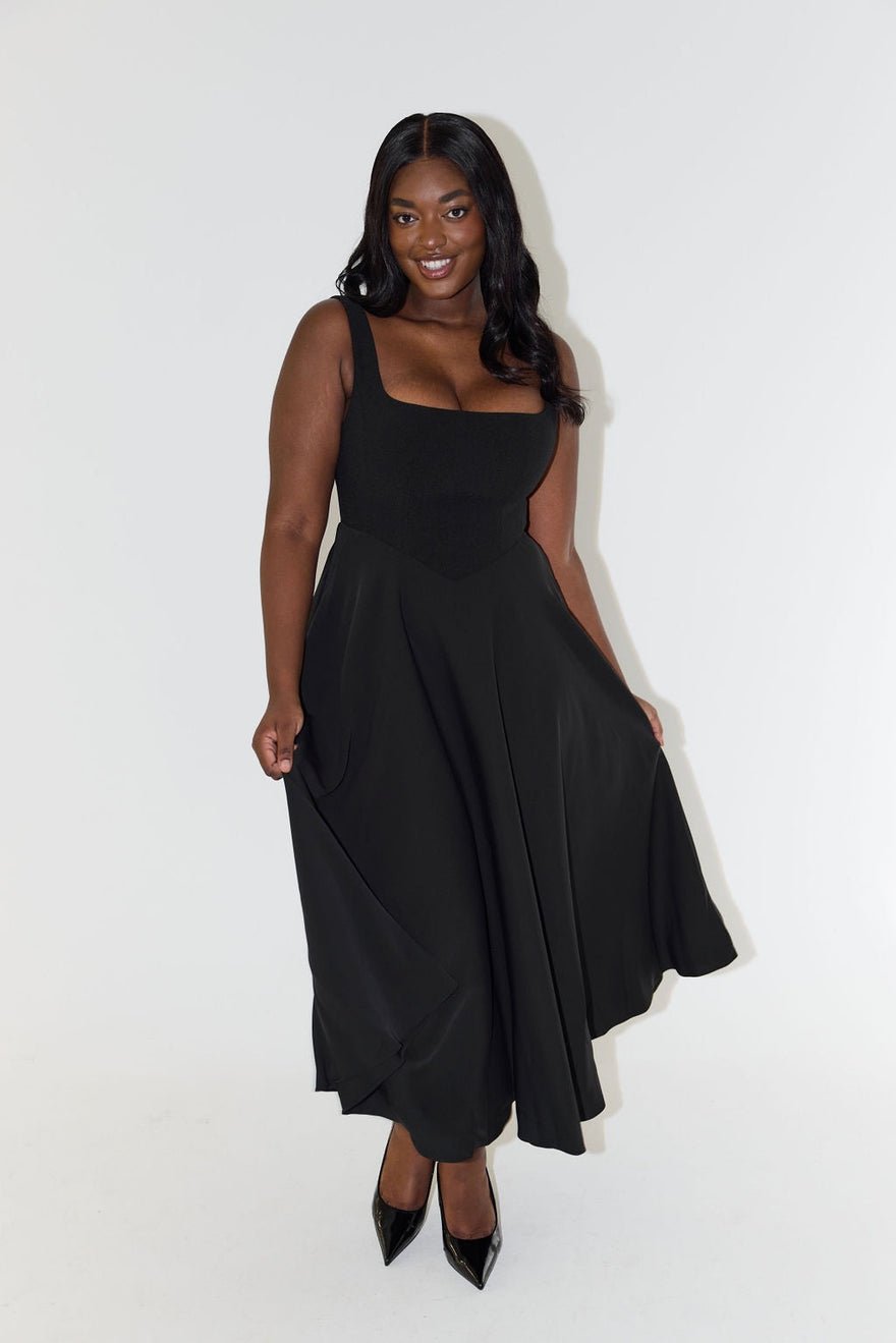 Odd Muse The Ultimate Muse High Waist Square Neck Midi Dress - Black photo 3