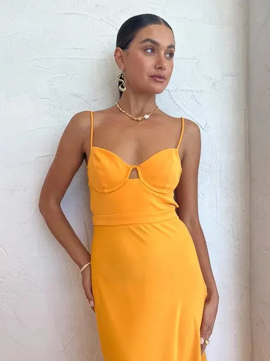 By Johnny Callia Wire Midi Dress in Apricot Orange Size 6 photo 9