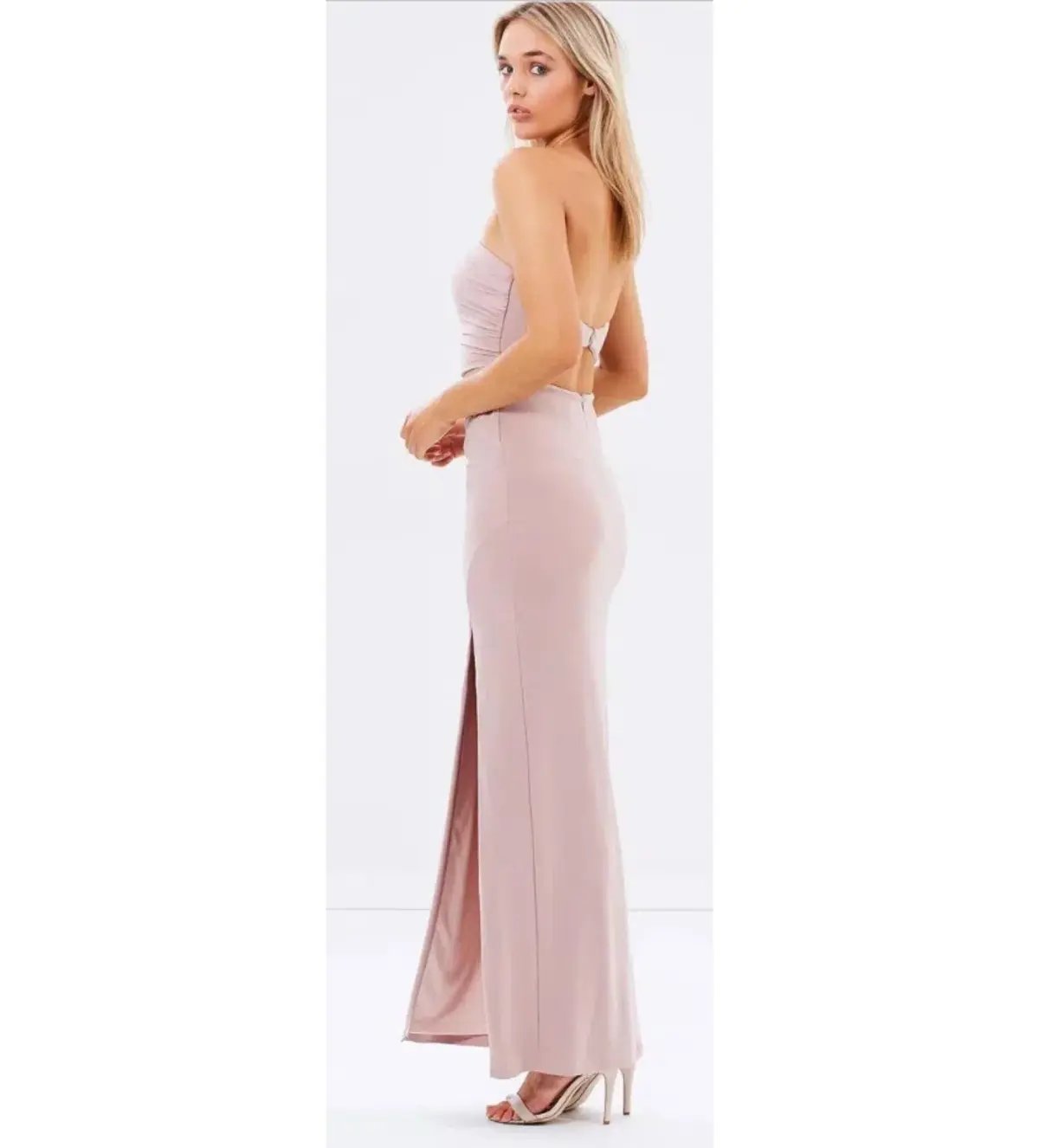Skiva Strapless Split Evening Maxi Dress Latte Blush Size AU 6 photo 3
