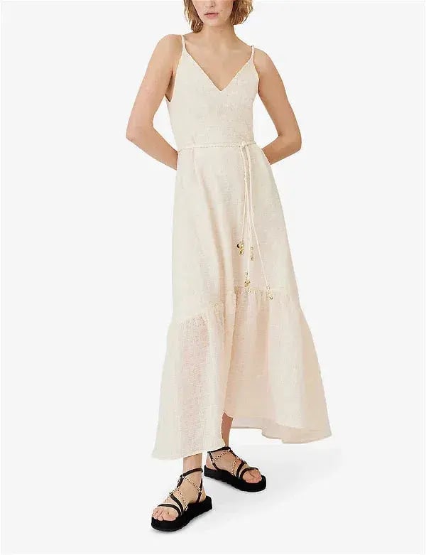 Maje Rolio Strappy Woven Maxi Dress Ecru Cream Size 34 / AU 6 photo 5