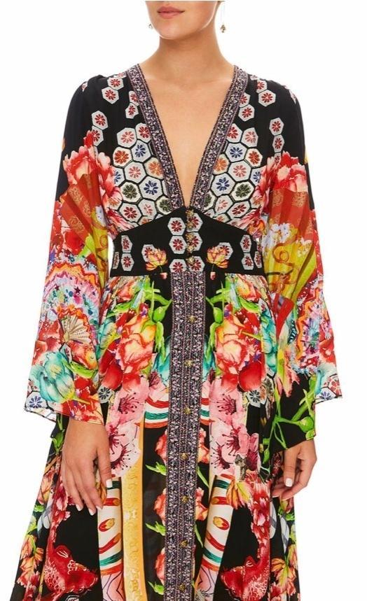 Camilla Painted Land Kimono Sleeve Dress with Shirring Detail Print Size 12 photo 5