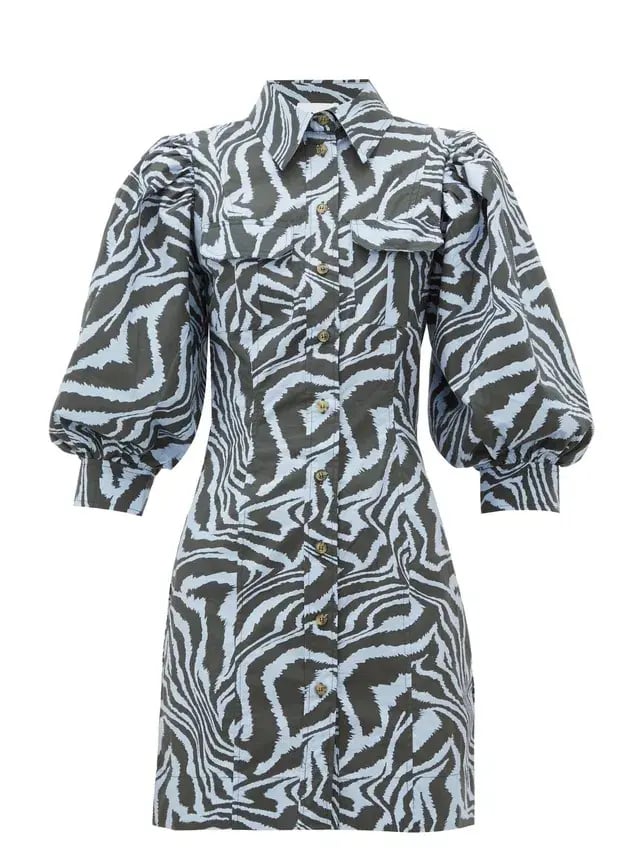 Ganni Cotton Poplin Zebra Shirt Dress Forever Blue Size 10 photo 3
