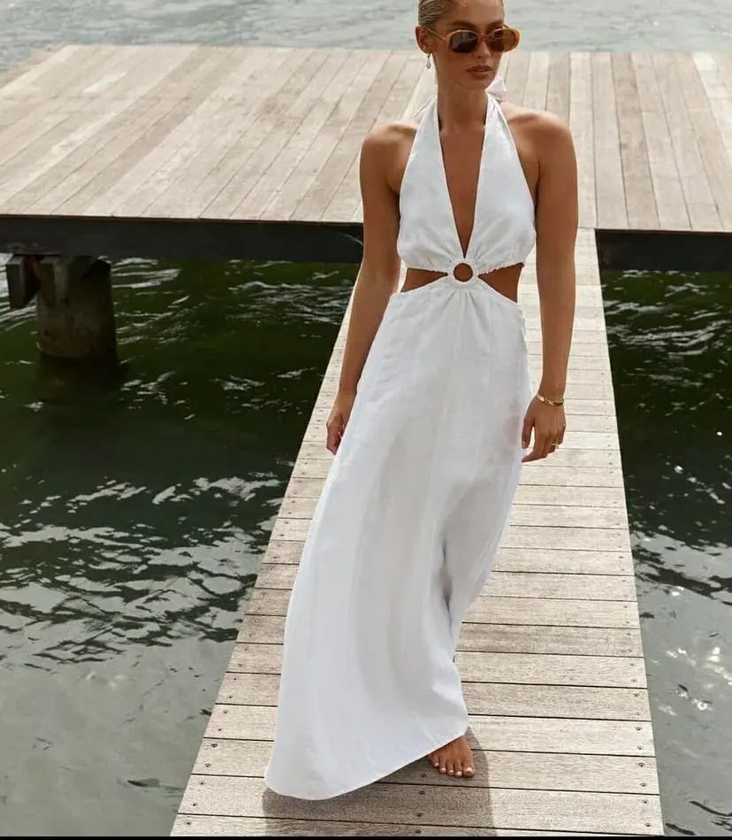 Dissh Layne Halter Midi Dress White Size 8 photo 5