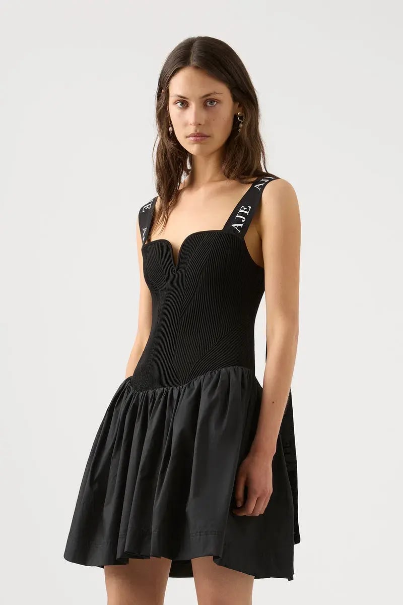Aje Mira Logo Strap Tulip Mini Dress Black Size 8 photo 2