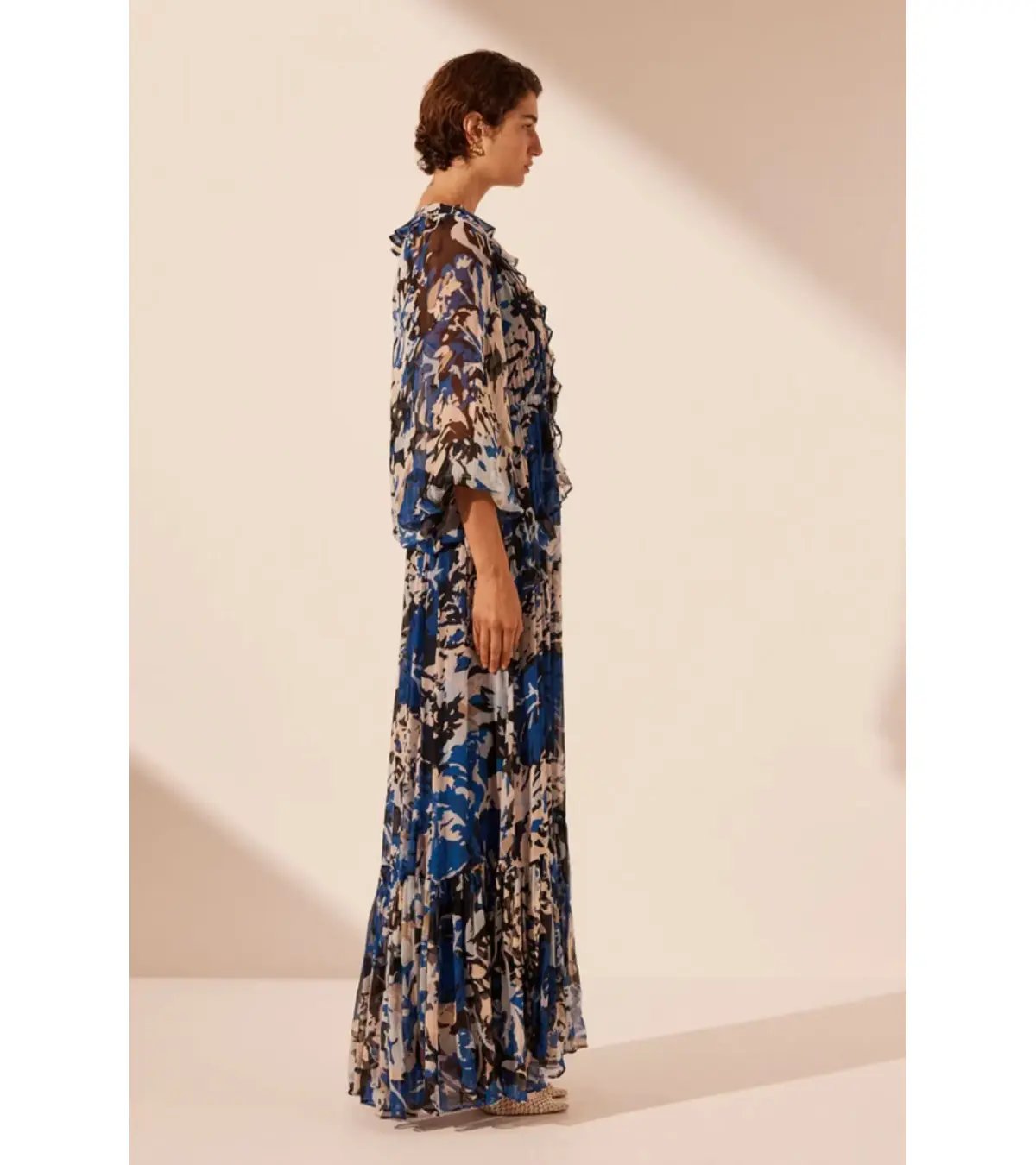 Shona Joy Olea Drawstring Ruffle Maxi Dress Print Size AU 16 photo 4