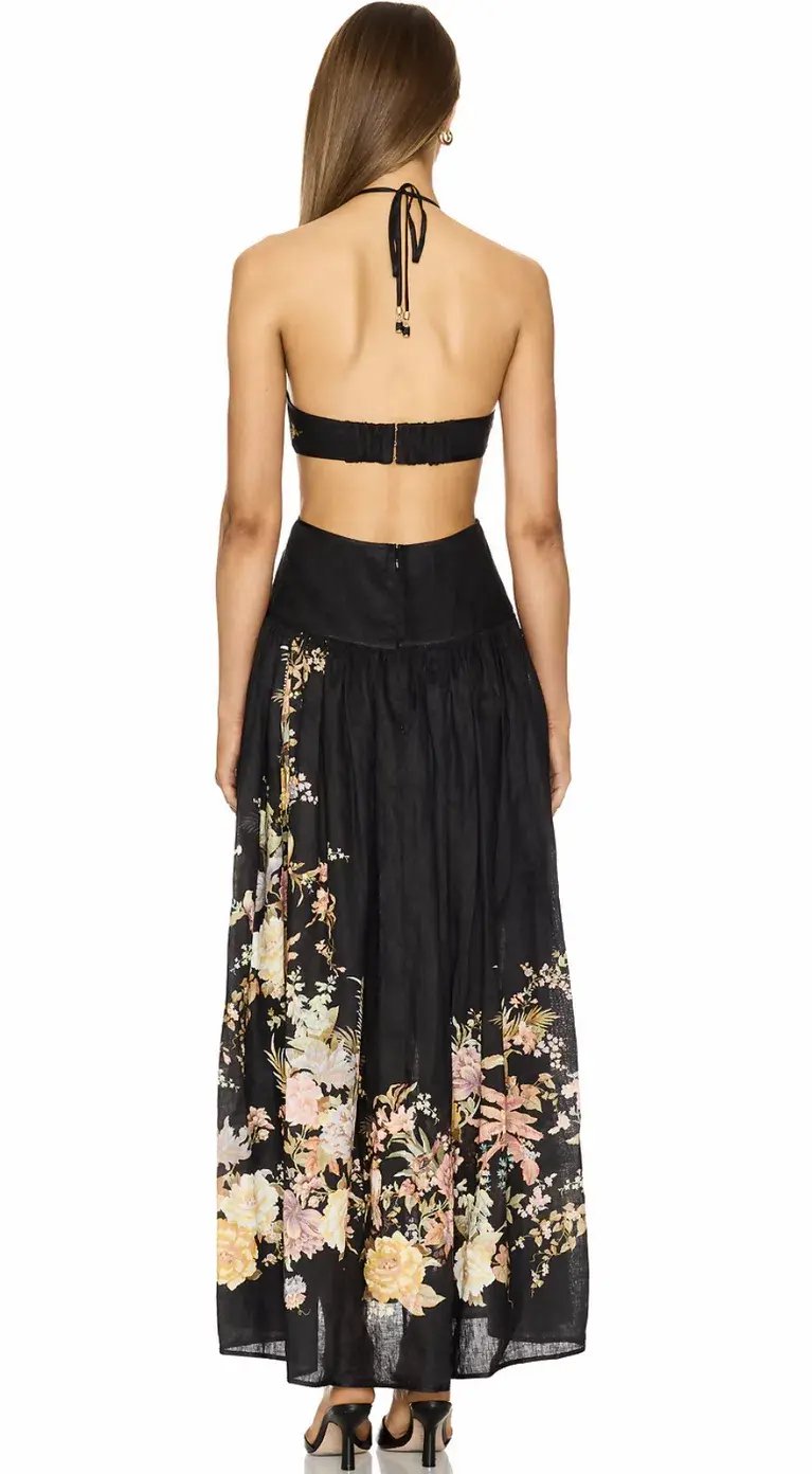 Zimmermann The Tallow Halter Midi Dress in Black Multi Floral Size 2 /Au 12 photo 3