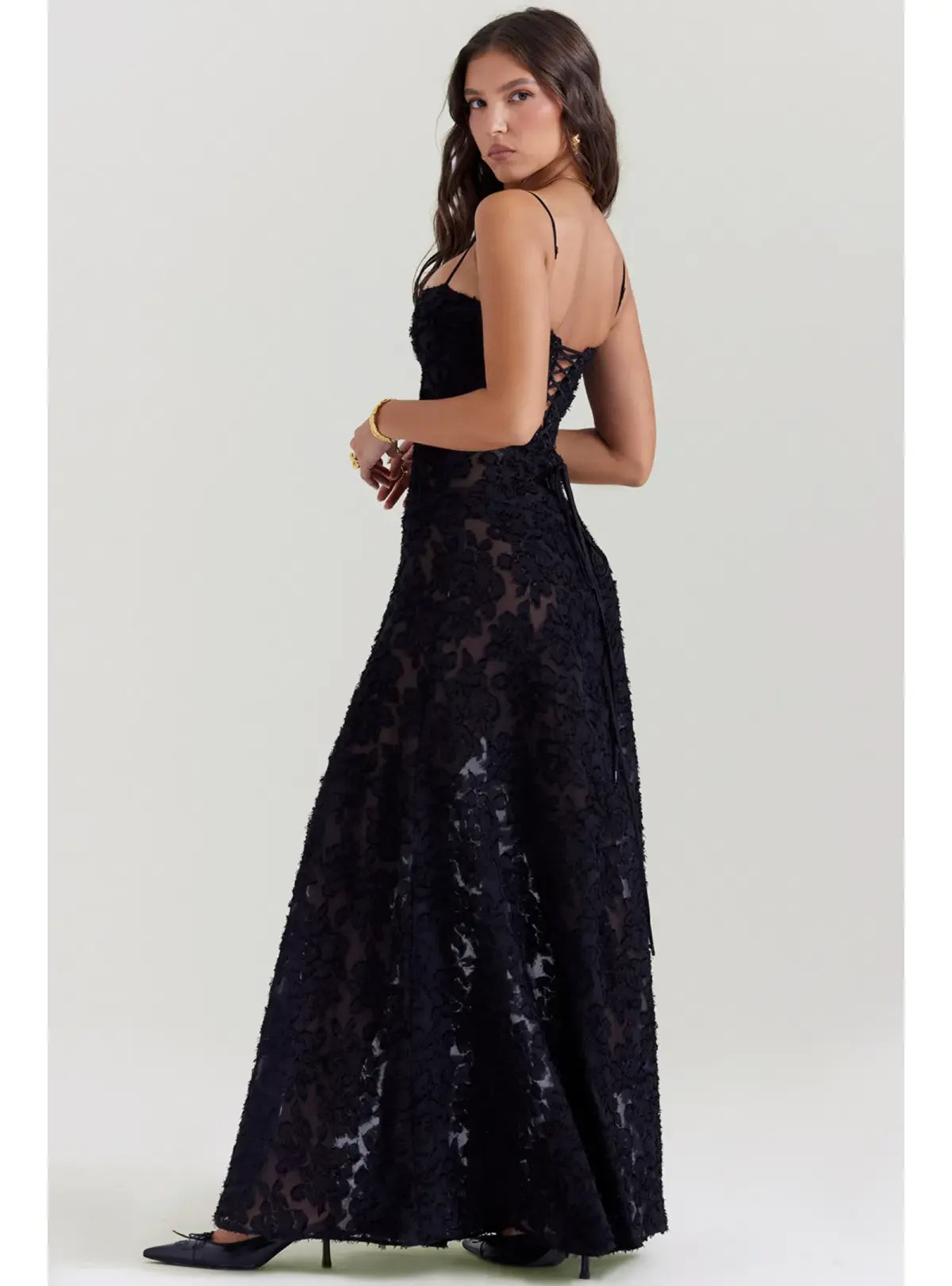 House Of CB Seren Lace Back Maxi Dress Black Floral Size M / AU 10 photo 5