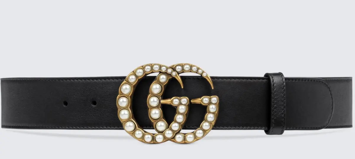 Leather Belt with Pearl Double G photo 2