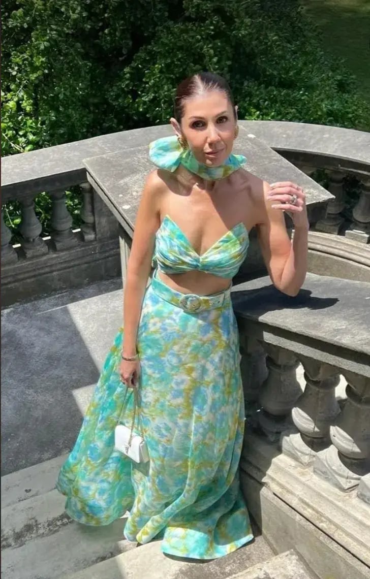 Zimmermann High Tide Twist Crop Bodice & Maxi Skirt Set Aqua Ikat Floral  Size 0P/ AU 6 photo 3