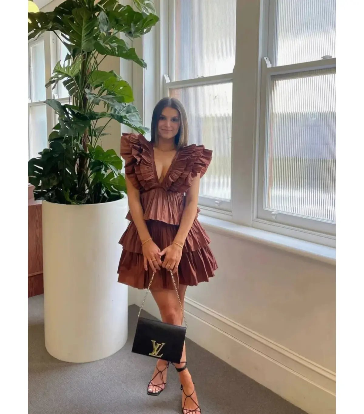 Aje Rythmic Frilled Mini Dress Brown Size AU 8 photo 3