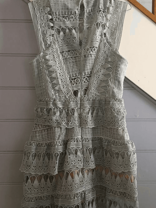 Self Portrait Mint Tiered Guipure Lace Mini Dress Size 10 photo 4