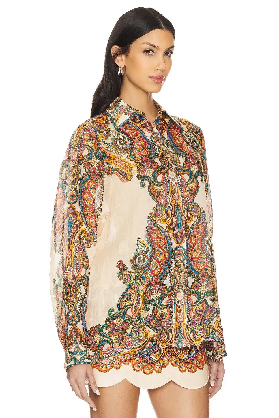 Zimmermann Ottie Oversized Shirt and Scallop Mini Skirt Set Multi Paisley Size 1 / AU 10 photo 2