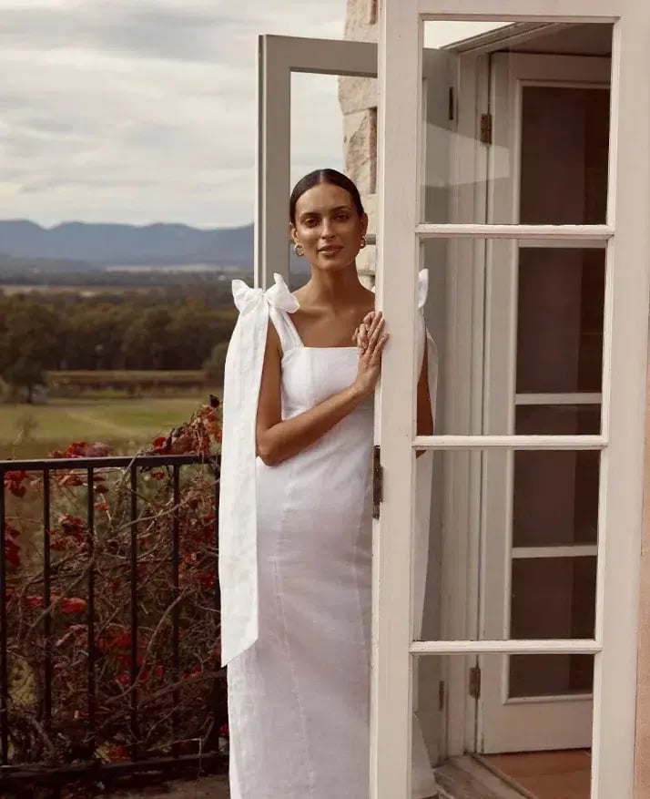 Dissh Aisle Linen Bow Midi Dress White Size 12 photo 5
