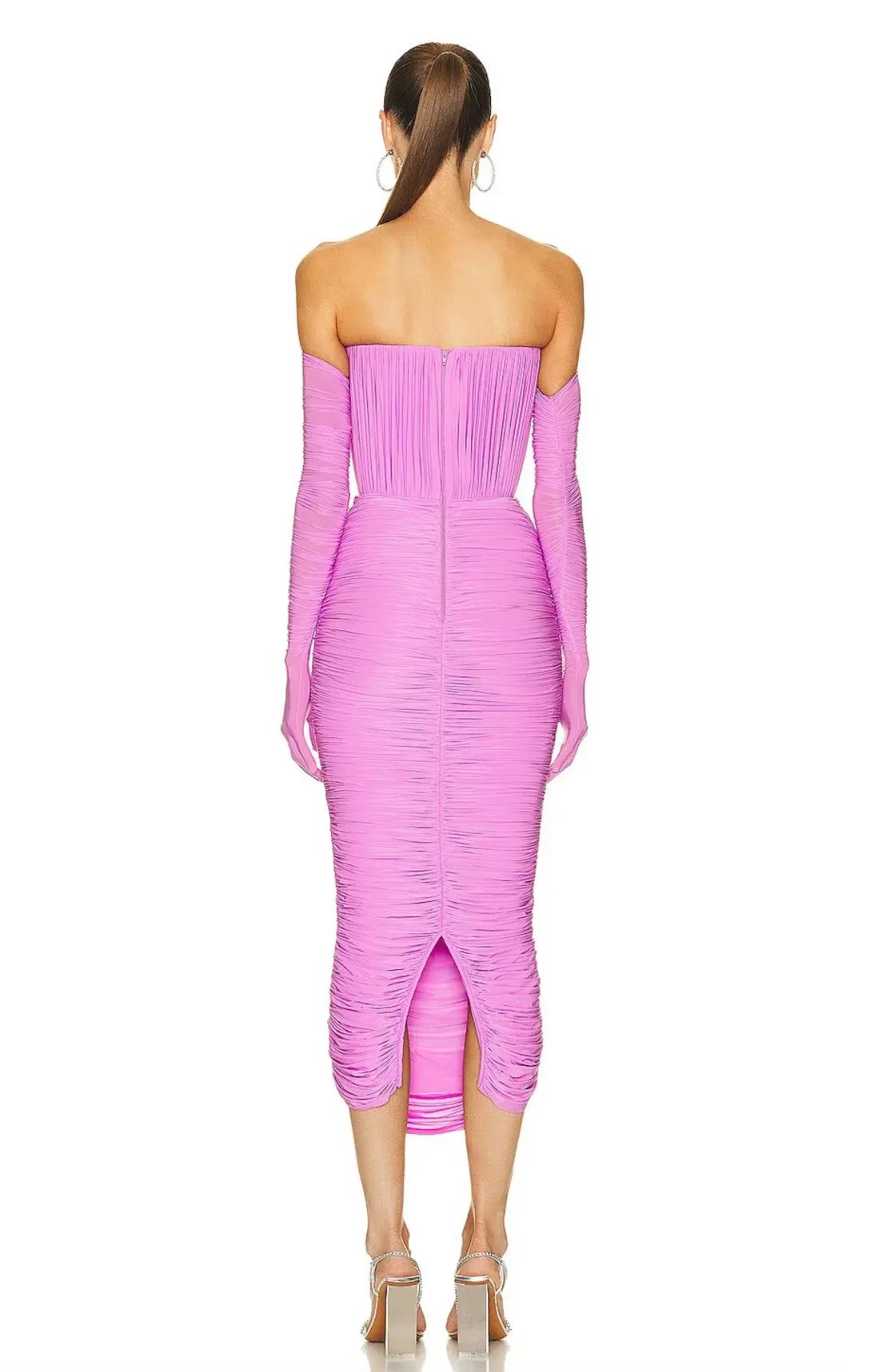 ALEX PERRY Prescott Lycra Ruched Cup Midi Dress with Gloves Pink AU 10 photo 4
