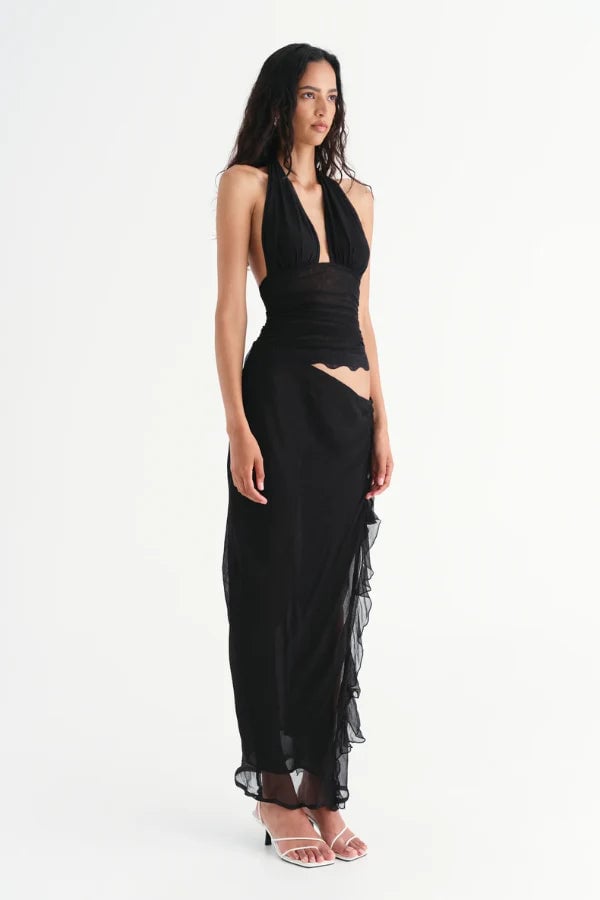 BENNI PENELOPE HALTER MAXI DRESS - BLACK photo 4