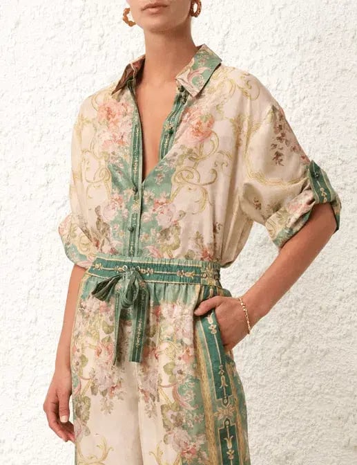 Zimmermann August Khaki Floral Set - Short Sleeve Shirt Size 0 & Pant Size 1 photo 3
