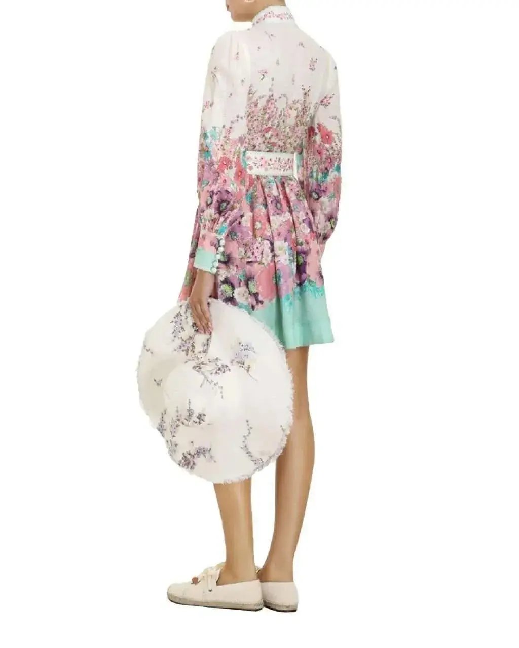 Zimmermann Jude Buttoned Mini Dress in Aqua Gradient Floral Print Size 2/ AU 12 photo 7