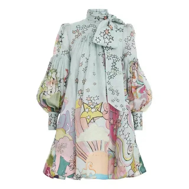 Zimmermann Concert Tie Neck Mini Dress Print Size AU 12 photo 3