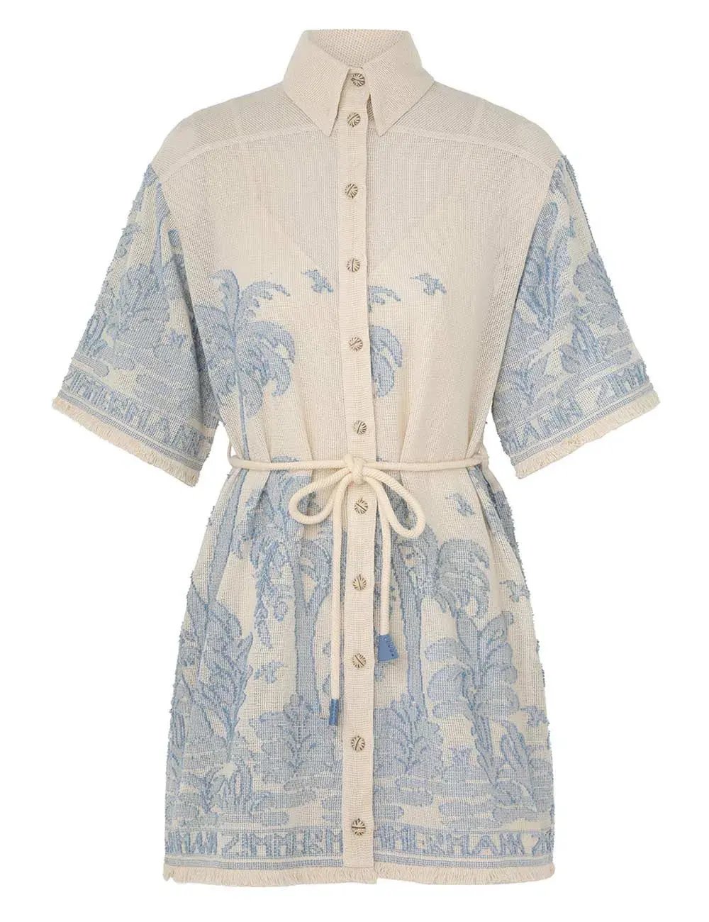 Zimmermann Ottie Palm Mini Shirt Dress Cream/Blue Size 0 / AU 8 photo 3