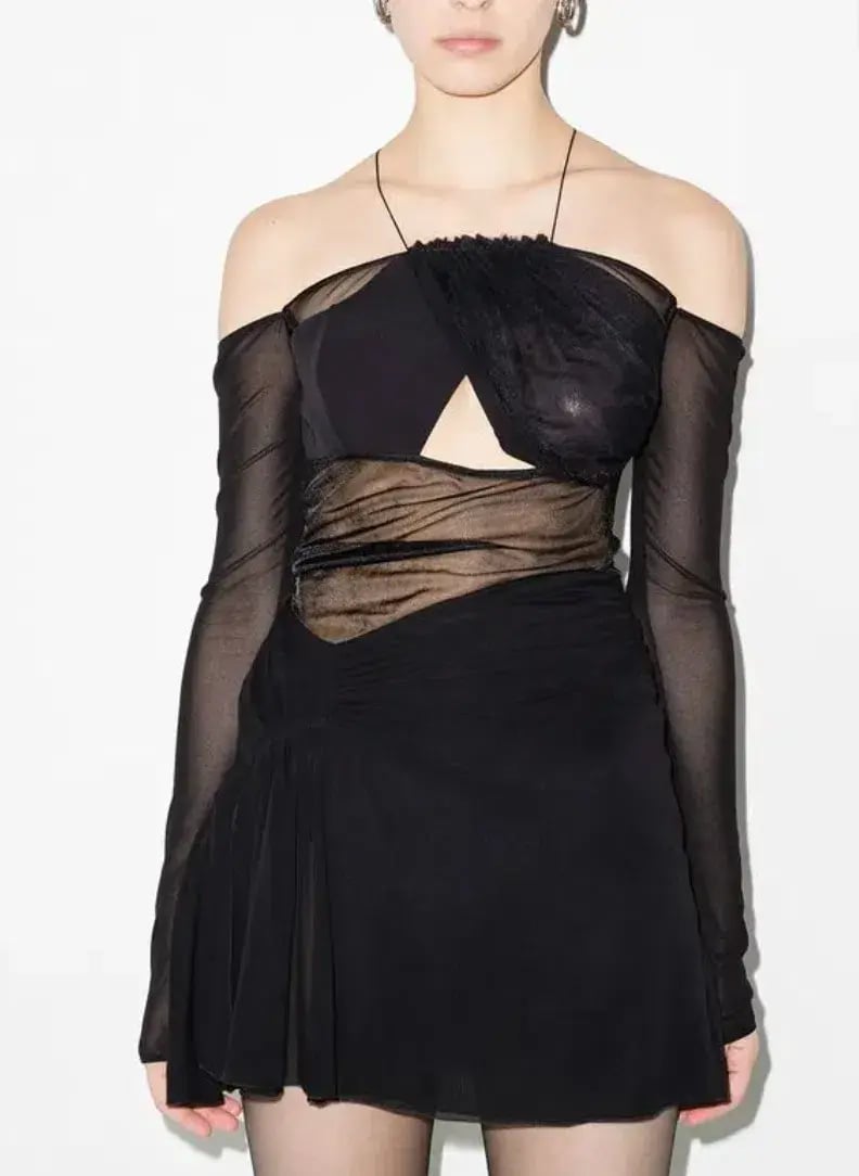 Nensi Dojaka Halterneck Sei-Sheer Ini Dress Black Size 8 photo 4